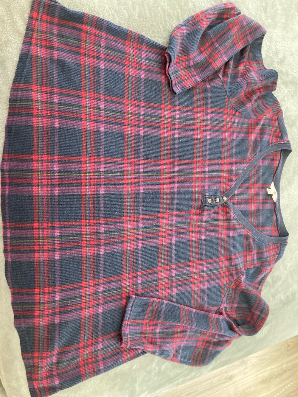 Terra and sky quarter/long sleeve plaid waffle knit shirt